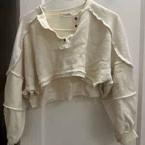 Urban Outfitters Women's Cream Textured Crop Sweater